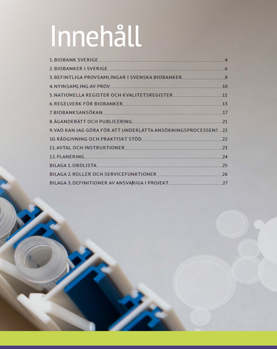 Bild som visar innehållsförteckningen över en tidigare fysisk forskningsguide