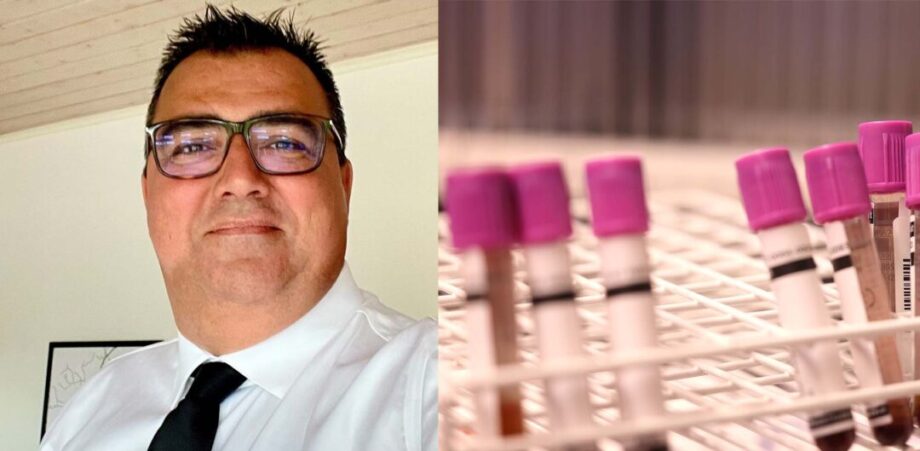 Bild till vänster på Marcus Strandepil, ordförande svenska PKU-föreningen. Bild till höger av några provrör.